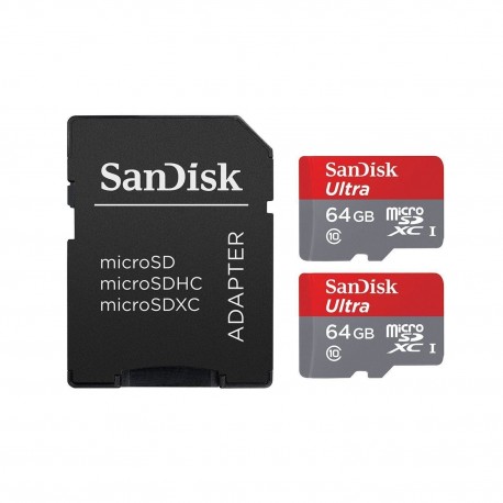 2 PACK - SANDISK ULTRA 64GB MICRO SDXC UHS-I MEMORY CARD WITH ADAPTER 80MB/s