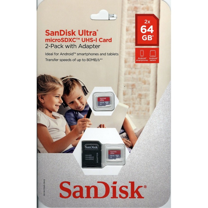 SanDisk Ultra 64GB microSDXC UHS-I Card with Adapter (2 pack)